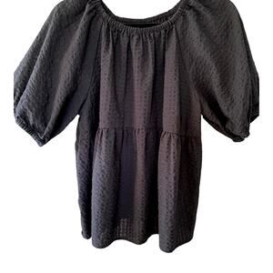 OLD NAVY BLACK CROPPED PEPLUM POOF SLEEVES ON/OFF SHOULDER SIZE L